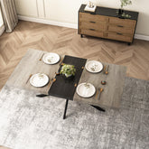 HAOYYE Retro Rectangular Extendable Dining Table, Gray Carole Top with Black Embossed Center Plate, Sturdy Black Cross Iron Base, Modern Dining Table with Built-in Storage Box, Space-Saving Design for Dining Room, Kitchen, and Apartment, Easy Assembly