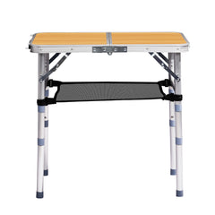 HAOYYE Wooden Pattern with 3 Adjustable Heights Outdoor Folding Camping Table, Portable Aluminum Foldable Patio Side Table, Lightweight and Durable Design with Carry Handle for Hiking, Picnic, BBQ, Beach, Indoor or Outdoor Use
