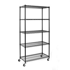 HAOYYE 5-Tier Heavy Duty Metal Storage Rack Adjustable Wire Shelving Unit with Wheels NSF-Certified Freestanding Steel Organizer Rolling Utility Shelf for Pantry Kitchen Garage Office Basement Laundry Room Black Space-Saving Design