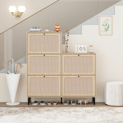 HAOYYE Rattan 5 Door Shoe Rack, Freestanding Modern Shoe Storage Cabinet, for Entryway Sturdy Space-Saving Heavy Duty Modern Design Easy Assembly Durable Stylish Home Furniture Versatile