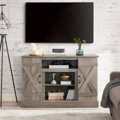 HAOYYE Farmhouse Classic Media TV Stand Antique Entertainment Console for TV up to 50" with Open and Closed Storage Space, Gray Wash, 47"W*15.5"D*30.75"H Sturdy Space-Saving Heavy Duty Modern Design