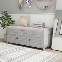 HAOYYE Storage Bench with 3 Shutter-shaped Doors, Shoe Bench with Removable Cushion and Hidden Storage Space (Gray Wash, OLD SKU: WF284226AAE) Sturdy Space-Saving Heavy Duty Modern Design Adults