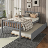 HAOYYE Twin Bed with Trundle, Platform Bed Frame with Headboard and Footboard, for Bedroom Small Living Space,No Box Spring Needed,Grey(Old SKU:W50422210) Sturdy Space-Saving Heavy Duty Modern Design
