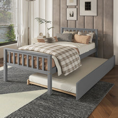 HAOYYE Twin Bed with Trundle, Platform Bed Frame with Headboard and Footboard, for Bedroom Small Living Space,No Box Spring Needed,Grey(Old SKU:W50422210) Sturdy Space-Saving Heavy Duty Modern Design