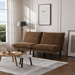 HAOYYE Leather Feel Brown Convertible Folding Sofa Bed, Sturdy Space-Saving Heavy Duty Modern Design for Adults Dorm Room Easy Assembly Bedroom Furniture