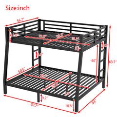 HAOYYE Metal Full XL over Queen Bunk Bed for Teens and Adults,Space-Saving/Noise Reduced/No Box Spring Needed,Black Sturdy Heavy Duty Modern Design Dorm Room Easy Assembly Bedroom Furniture