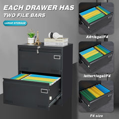 HAOYYE Black 2-Drawer Locking Metal File Cabinet, Lateral Filing Cabinet for Home Office, Legal and Letter Files, Space-Saving Vertical Design, Assembly Required