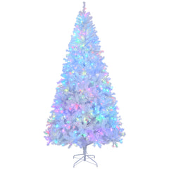 HAOYYE White Artificial Christmas Tree with 1150 Branch Tips, Pre-Lit with APP Controlled RGB Lights, Hinged Branches for Easy Assembly, Versatile Holiday Decoration for Home Office Store Party, Durable PVC and Iron Base