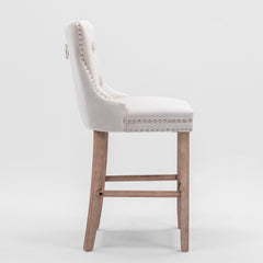 HAOYYE Contemporary Velvet Upholstered Barstools with Button Tufted Decoration and Wooden Legs, and Chrome Nailhead Trim, Leisure Style Bar Chairs,Bar stools, Set of 2 (Beige),SW2002BG Sturdy Space-Saving