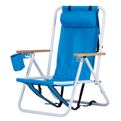 HAOYYE Folding Beach Chair Set of 2 for Adults, Portable Lightweight Backpack Camping Chairs with 4 Adjustable Recline Positions, Comfortable Headrest, Cup Holder, Wooden Armrests, Easy to Carry for Outdoor Beach, Picnic, Pool, or Camping