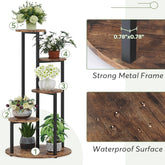 HAOYYE 5-Tier Corner Plant Stand with Wood and Metal Frame, Rustic Brown Finish, Space-Saving Freestanding Flower Rack for Indoor and Outdoor Use, Perfect for Displaying Multiple Potted Plants in Garden, Balcony, or Patio