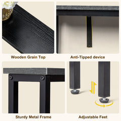 HAOYYE Black Narrow Console Sofa Table with Built-In Power Outlets and USB Ports, Slim Couch Table with Sturdy Metal Frame and Charging Station, Space-Saving Design for Apartments Dorms and Living Rooms