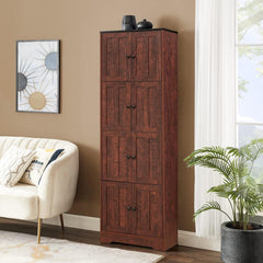 HAOYYE Tall Storage Cabinet with 8 Doors and 4 Shelves, Wall Storage Cabinet for Living Room, Kitchen, Office, Bedroom, Bathroom, Walnut Sturdy Space-Saving Heavy Duty Modern Design Adults Dorm Room