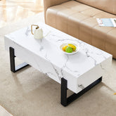 HAOYYE Black And White Minimalist MDF Coffee Table With Marble Pattern Sticker And Black Metal Leg Spray Coating, Modern And Simple Design For Living Room, Bedroom And Office, Sturdy Space-Saving Heavy Duty Furniture For Contemporary Home Decor