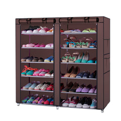 HAOYYE 6 Row 2 Line 12 Lattices Shoe Rack with Non-woven Fabric Shelves Coffee Color Portable Storage Organizer Sturdy Space Saving Design for Entryway Closet Hallway Bedroom Easy Assembly