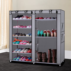 HAOYYE Non-Woven Fabric Shoe Rack, 6-Row 2-Line Organizer with 12 Compartments, Durable and Space-Saving Storage Solution, Modern Design, Premium Quality, Versatile Use for Home, Living Room, and Bedroom, Stylish Gray Color