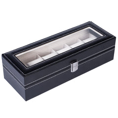 HAOYYE 6-Compartment Luxury Leather Watch Box - High-Grade Black Leather Watch Organizer with Soft Plush Lining, Sleek and Compact Design, Premium Quality Decorative Display Case for Men’s and Women’s Watches, Perfect for Home or Travel Storage
