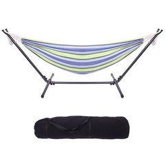 Haoyye Portable Outdoor Polyester Hammock Set with Stand and Carry Bag Lightweight Foldable Hanging Bed for Patio Backyard Porch Garden Camping Travel Relaxing and Lounging Hammock for Indoor Outdoor Use