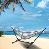 Haoyye Portable Outdoor Polyester Hammock Set with Stand and Carry Bag Lightweight Foldable Hanging Bed for Patio Backyard Porch Garden Camping Travel Relaxing and Lounging Hammock for Indoor Outdoor Use