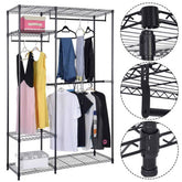 HAOYYE 4-Tier Metal Clothes Rack - Free-Standing Garment Organizer With Shelves, Industrial Closet Storage Solution, Heavy-Duty Clothing Rack For Bedroom Or Laundry Room, Modern Black Wardrobe Rack With Sturdy Design & Ample Hanging Space.