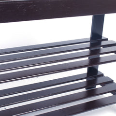 HAOYYE 90cm Strip Pattern 3 Tiers Bamboo Stool Shoe Rack Coffee Durable Space-Saving Organizer Storage Solution Modern Design Versatile Use Premium Quality Stylish Look Home Essentials Living Room Bed