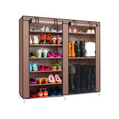 HAOYYE Double Rows 9 Lattices Shoe Cabinet Coffee Color Combination Style Shoe Storage Organizer with Doors Sturdy and Space Saving Design for Entryway Closet Hallway Bedroom Easy to Assemble and Clean