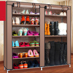 HAOYYE Double Rows 9 Lattices Shoe Cabinet Coffee Color Combination Style Shoe Storage Organizer with Doors Sturdy and Space Saving Design for Entryway Closet Hallway Bedroom Easy to Assemble and Clean