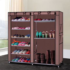 HAOYYE Double Rows 9 Lattices Shoe Cabinet Coffee Color Combination Style Shoe Storage Organizer with Doors Sturdy and Space Saving Design for Entryway Closet Hallway Bedroom Easy to Assemble and Clean