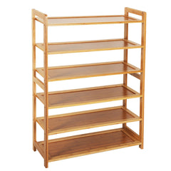 HAOYYE 6-Tier Bamboo Shoe Rack, Rectangular Sturdy Design, Durable Wood Color Storage Solution, Multifunctional Organizer, Modern Space-Saving Shelf For Shoes, Bags, And Accessories, Practical Home Organizer For Living Room, Bedroom, And Entryway