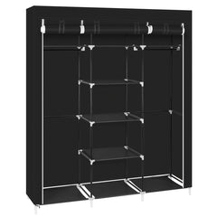 HAOYYE Portable Clothes Closet Non-Woven Fabric Wardrobe with Double Rods, Durable Black Space-Saving Storage Organizer, Modern Design, Versatile Use, Premium Quality, and Stylish Look