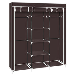 HAOYYE 69-Inch Portable Double-Rod Closet Organizer, Durable Dark Brown Fabric Wardrobe, Space-Saving Storage Solution for Clothes and Accessories, Stylish and Modern Design, Sturdy Non-Woven Fabric Construction