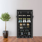 HAOYYE 10-Tier Shoe Rack with Dustproof Cover, Closet Shoe Storage Cabinet Organizer, Black, Durable Space-Saving Solution, Modern Design, Versatile Use, Premium Quality, Stylish Look for Home, Bedroom, Entryway, and Closet Storage