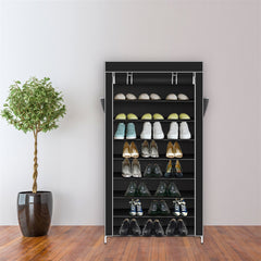 HAOYYE 10-Tier Shoe Rack with Dustproof Cover, Closet Shoe Storage Cabinet Organizer, Black, Durable Space-Saving Solution, Modern Design, Versatile Use, Premium Quality, Stylish Look for Home, Bedroom, Entryway, and Closet Storage