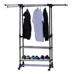 HAOYYE Dual Bars Horizontal & Vertical 3-Tier Stainless Steel Clothing Rack, Space-Saving Garment and Shoe Organizer, Durable and Versatile Storage Solution, Modern Design for Home or Office