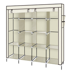HAOYYE Portable Clothes Closet Wardrobe with 12 Shelves and 4 Side Pockets, Beige Non-Woven Fabric Storage Organizer for Small Rooms and Walk-In Closets