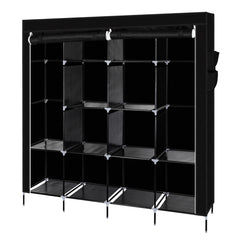 HAOYYE Portable Clothes Closet Wardrobe With 12 Shelves And 4 Side Pockets, Black Non-Woven Fabric Storage Organizer, Durable And Space-Saving Design, Modern Wardrobe For Bedroom, Versatile Use For Clothes And Accessories, Premium Quality And Stylish Look