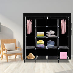 HAOYYE Portable Clothes Closet Wardrobe With 12 Shelves And 4 Side Pockets, Black Non-Woven Fabric Storage Organizer, Durable And Space-Saving Design, Modern Wardrobe For Bedroom, Versatile Use For Clothes And Accessories, Premium Quality And Stylish Look