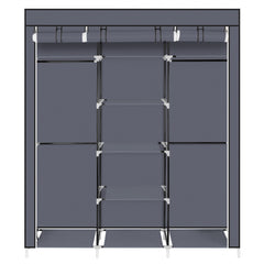 DE Direct HAOYYE Portable Clothes Closet Wardrobe with Double Hanging Rods and Shelves Non-Woven Fabric Storage Organizer for Bedroom Apartment Entryway Walk-In Closet Easy to Assemble Space-Saving Dustproof Design in Gray