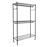 HAOYYE 2-Tier Rod Closet Organizer Garment Rack with Storage Shelf and Side Hooks, Portable Clothes Hanging Rack for Bedroom Entryway Apartment, Heavy Duty Metal Frame Wardrobe Organizer in Black