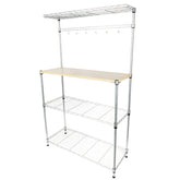 HAOYYE Four-Tier Baker’s Rack, Microwave Oven Stand, Powder-Coated Silver Steel, Includes MDF Cutting Board & 6 Wave Rods, Sturdy Durable Organizer, Modern Storage Solution, Stylish Kitchen Shelving For Countertop Decluttering & Efficient Meal Prep