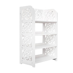 HAOYYE Wood-Plastic Four-Tier Shoe Rack, White, Durable Space-Saving Organizer, Modern Design, Versatile Use, Premium Quality Storage Solution, Stylish Look for Living Room, Bedroom, or Entryway, Ideal for Storing Shoes, Bags, and Home Essentials.