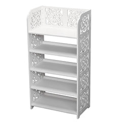 HAOYYE Carved 5-Tier White Shoe Rack, Wood-Plastic Board Construction, Durable and Space-Saving Storage Organizer, Modern Design, Premium Quality, Stylish Home Solution for Living Room, Bedroom, and More