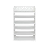 HAOYYE White Six-Tier Carved Wood-Plastic Shoe Rack, Durable and Space-Saving Storage Solution, Modern Design, Versatile for Living Room and Bedroom, Premium Quality and Stylish Look for Home Organization