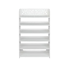 HAOYYE White Six-Tier Carved Wood-Plastic Shoe Rack, Durable and Space-Saving Storage Solution, Modern Design, Versatile for Living Room and Bedroom, Premium Quality and Stylish Look for Home Organization