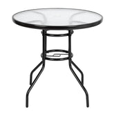 HAOYYE Outdoor Dining Table Round Toughened Glass Table, Stylish Yard Garden Glass Table with Powder-Coated Steel Frame, Durable and Weather-Resistant, Ideal for Patio, Balcony, or Outdoor Spaces