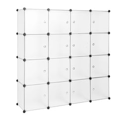 HAOYYE Modular Closet Organizer Plastic Cabinet, 16 Cube Shelving With Doors, DIY Bookcase System, White Sturdy Design, Durable Multipurpose Storage Solution, Modern And Stylish
