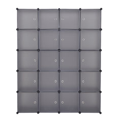 HAOYYE 20 Cube Modular Closet Organizer, Stackable Plastic Cube Shelving Unit with Hanging Rod, Gray Durable Multi-Purpose Storage Cabinet for Clothes, Shoes, Accessories, Entryway, Bedroom, Sturdy Design, Space-Saving Home Organization Solution