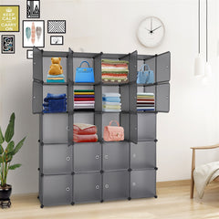 HAOYYE 20 Cube Modular Closet Organizer, Stackable Plastic Cube Shelving Unit with Hanging Rod, Gray Durable Multi-Purpose Storage Cabinet for Clothes, Shoes, Accessories, Entryway, Bedroom, Sturdy Design, Space-Saving Home Organization Solution