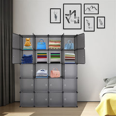 HAOYYE 20 Cube Modular Closet Organizer, Stackable Plastic Cube Shelving Unit with Hanging Rod, Gray Durable Multi-Purpose Storage Cabinet for Clothes, Shoes, Accessories, Entryway, Bedroom, Sturdy Design, Space-Saving Home Organization Solution