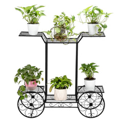 HAOYYE Car-Shaped 6-Tier Plant Stand, Black Metal Frame, Soft Cozy Flannel Fleece Liner, Modern Home Decor, Luxury Unique Design, Premium Quality Decorative Plant Holder For Indoor Outdoor Use, Perfect For Garden, Patio, Or Living Room